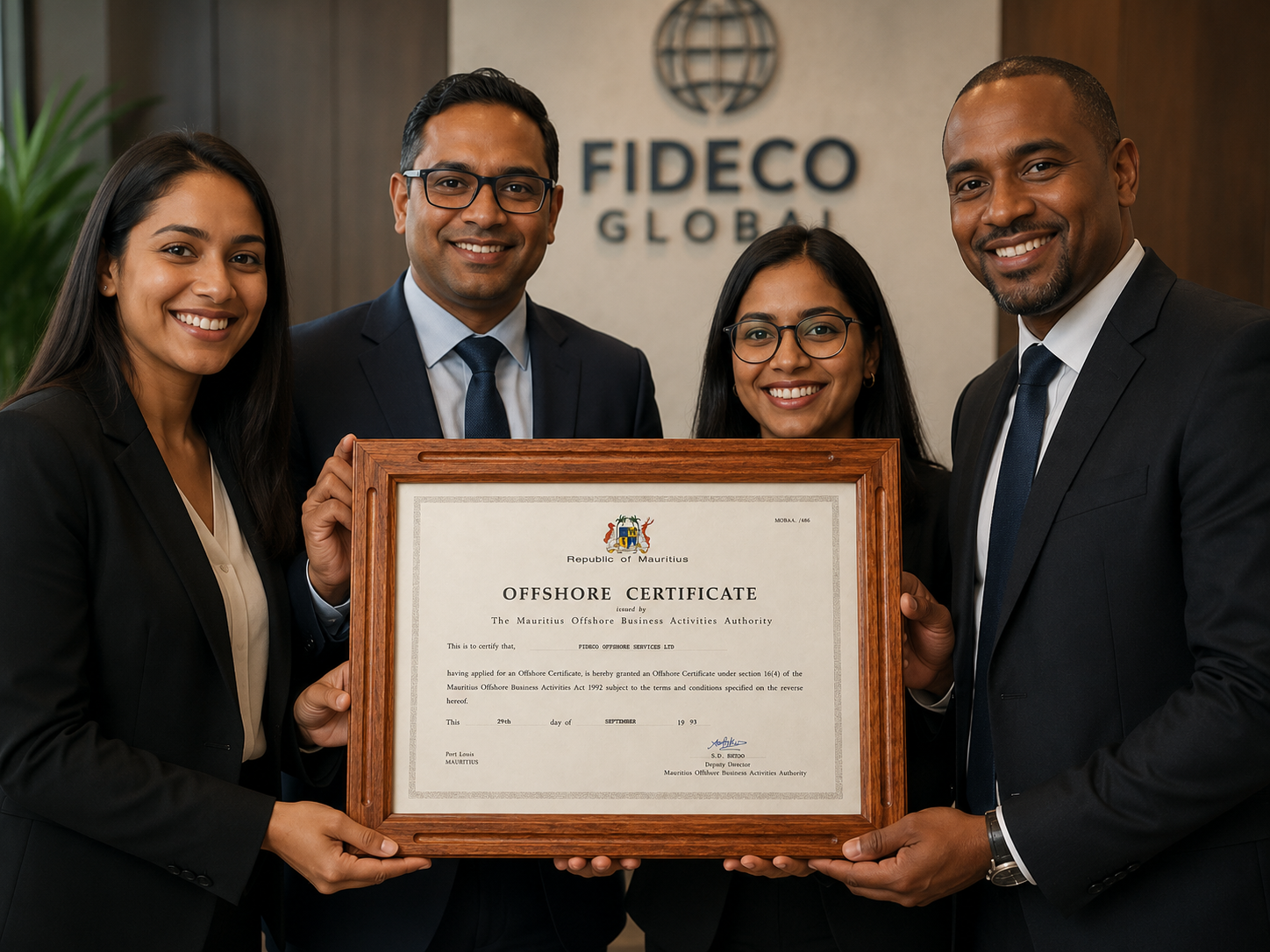 Fideco team with offshore certificate